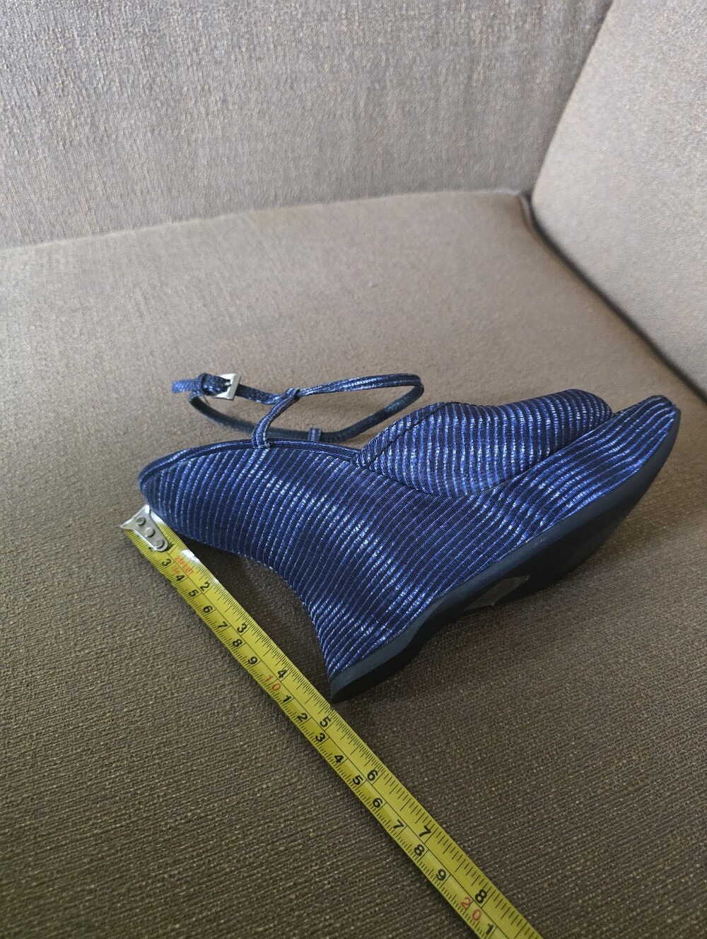 Prada Navy Textured Strappy Wedge Sandals 38.5 - Picture 9 of 9